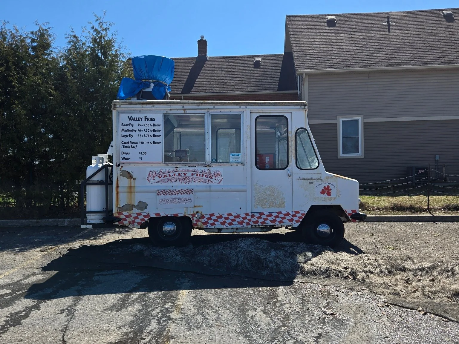The vintage Valley Fries chip truck with its menu board